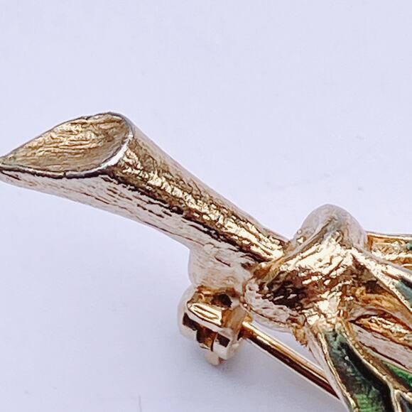 VTG Mid Century Enamel Leaf Brooch Gold Tone Autumn Pin 1950s Jewelry - Picture 7 of 10